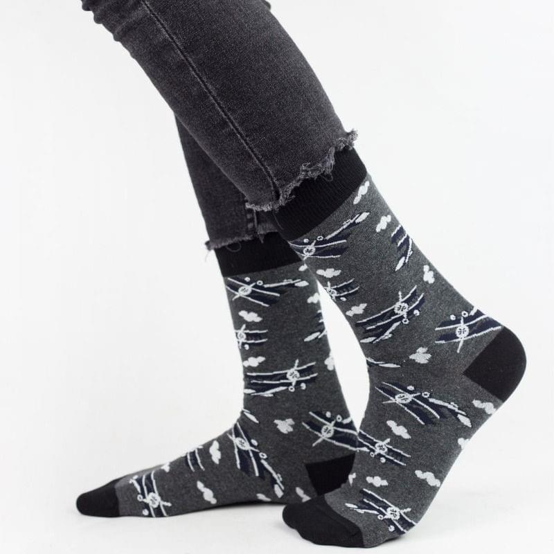 Κάλτσες-Ανδρικές-John-Frank-VINTAGE-PLANE-Ανθρακί