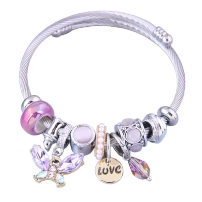 Βραχιόλι Bangle Μωβ-ροζ Ορείχαλκος