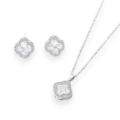 Σετ Ατσάλινο Ασημί Zircon Κολιέ-Σκουλαρίκια