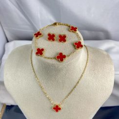 Σετ Ατσάλινο Κόκκινο Κολιέ-Σκουλαρίκια-Βραχιόλι