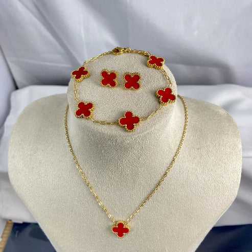 Σετ Ατσάλινο Κόκκινο Κολιέ-Σκουλαρίκια-Βραχιόλι