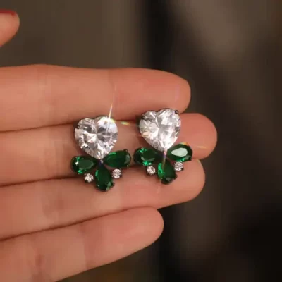 Green Zircon Love Earrings