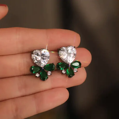 Green Zircon Love Earrings