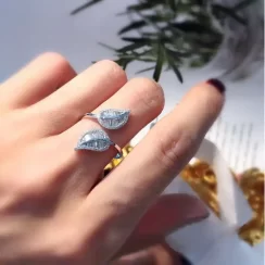 Silver Zircon Ring Leaves DE-R049