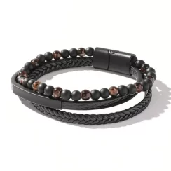 Black Leather- Beads Bracelet