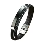Black Silver Leather Bracelet