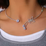 Choker butterfly silver zircon DE-NE012 χωρίς κούμπωμα