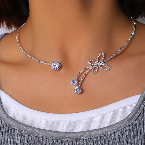 Choker butterfly silver zircon DE-NE012 χωρίς κούμπωμα