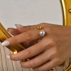 Gold steel pearl ring DE-R156