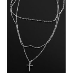 Κολιέ Σετ 3 Aλυσίδες με Σταυρό Ασημί MR-F1243