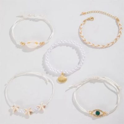 White Pearls & Shells Bracelet DE-BR130