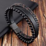 Black brown Leather Bracelet DE-W206